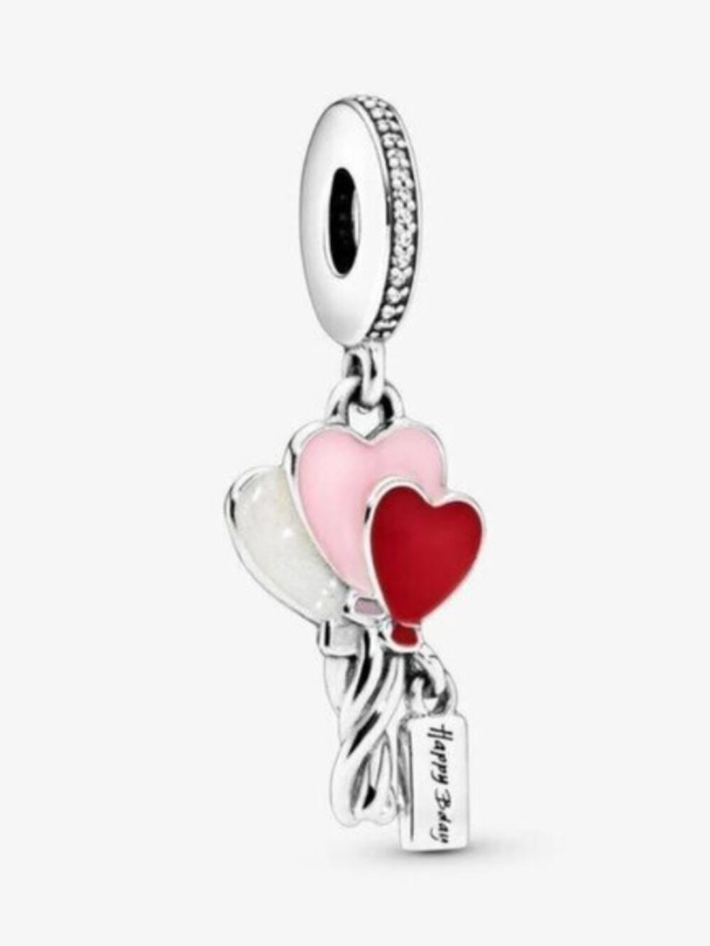 Pandora Silver Heart Balloon Dangle Charm with Red, Pink, Pearl White